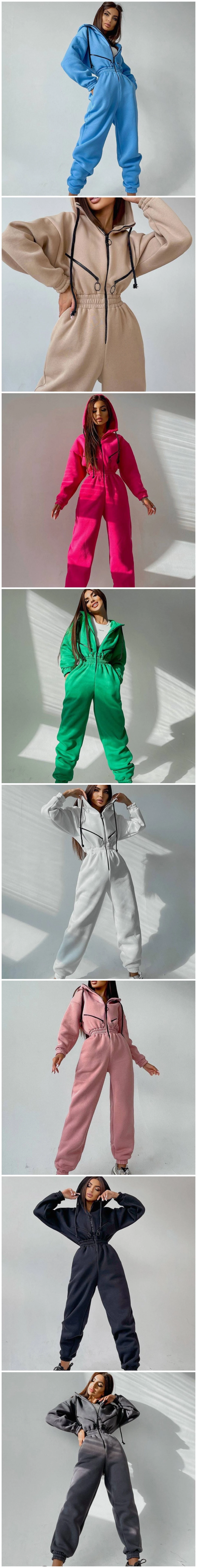 Women Sports Wear Casual Solid Sets for Women Zipper Drawstring Warm Hoodie Sweatshirts and Long Pant Fashion Jumpsuit Tracksuit Ladies